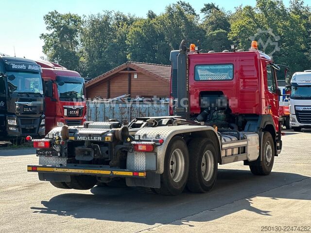 Roll-off tipper truck VOLVO FMX 460 6x4 BL MEILLER RS 21 AK TAAXLIFT TANDEM