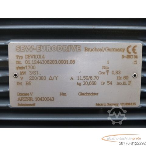 SEW Eurodrive motor SEW-Eurodrive DFV100L4 SN:01.1244306203.0001.08 - ! -