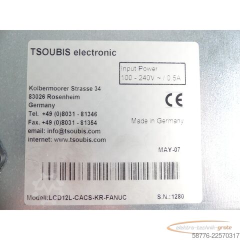 Komponente  Tsoubis Electronic Ersatzmonitor für LCD12L-CACS-KR-FANUC ohne Kabel SN: 1280