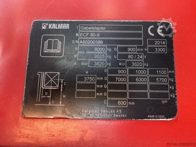 ECF 80 / 9 * ( 8,0 t bei 900 mm !! ) KALMAR ECF 80 / 9 * ( 8.0 T @ 900 MM !! )