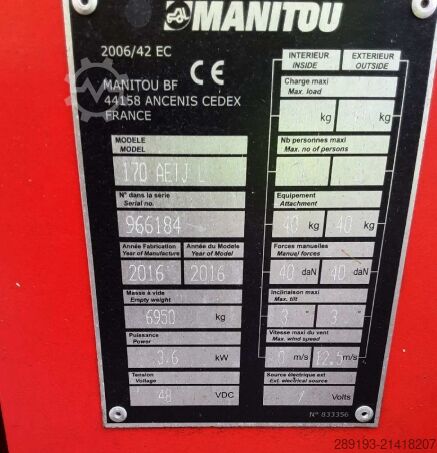 Working platform (self-propelled) Manitou 170 AETJ-L Elektro 16,90 m