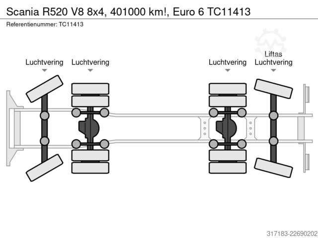 BDF-System Scania R520 V8 8x4, 401000 km!, Euro 6