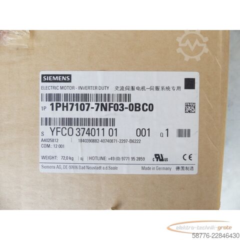 Control unit Siemens 1PH7107-7NF03-0BC0 SN: YFCO37401101001 --