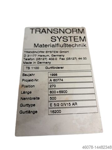 Steigband Gefälleband Gurtförderer Gurtband... Transnorm 4900+4100-600-500