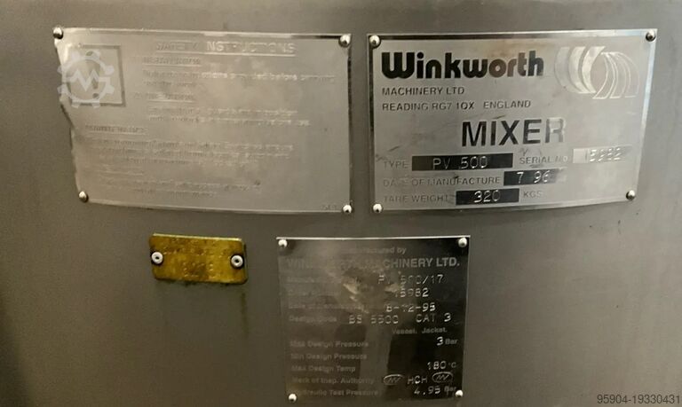 Stainless Steel Jacketed Storage & Tank Winkworth S/S Jacketed Tank PV500