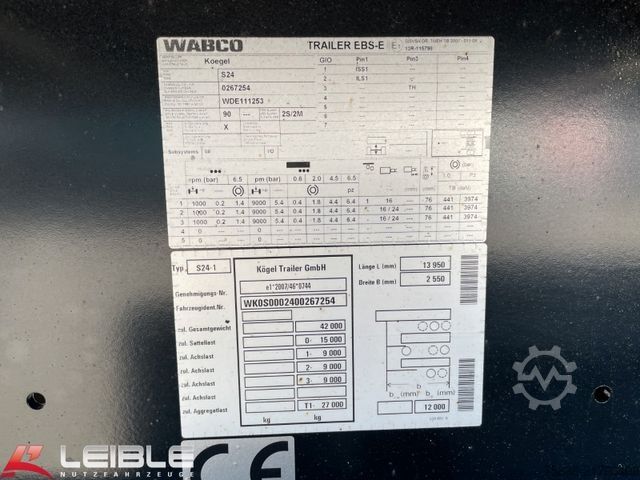 Holztransport Auflieger KÖGEL S24-1 Plateau Rungen *Liftachse*Palettenkasten