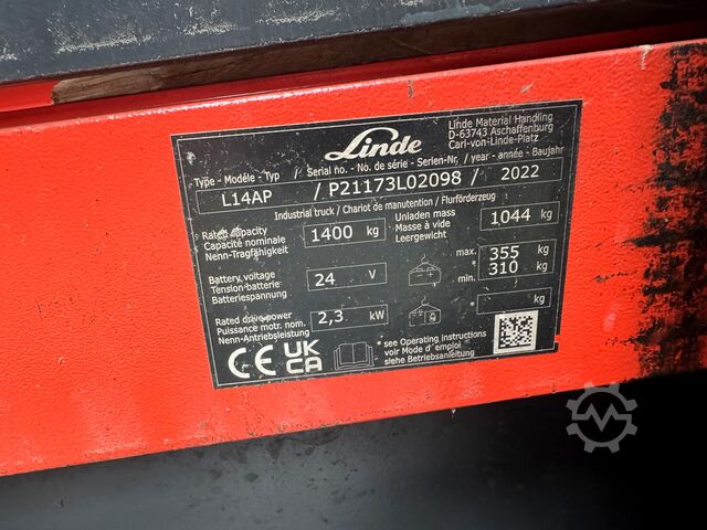 2022 serviced + UVV inspection valid until 09/2027, 7,209 operating hours Linde L14AP