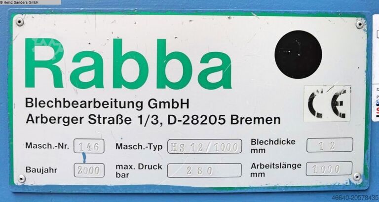 Plate Shear - Hydraulic RABBA HS 12/1000