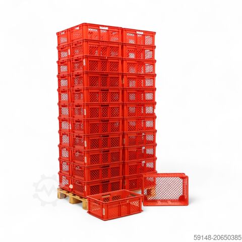 Used Euronorm stacking bins walls + floor perforated, L: 600, W: 400, H: 220 (mm). 41ltr, Kruizinga 98-570GB-PAL