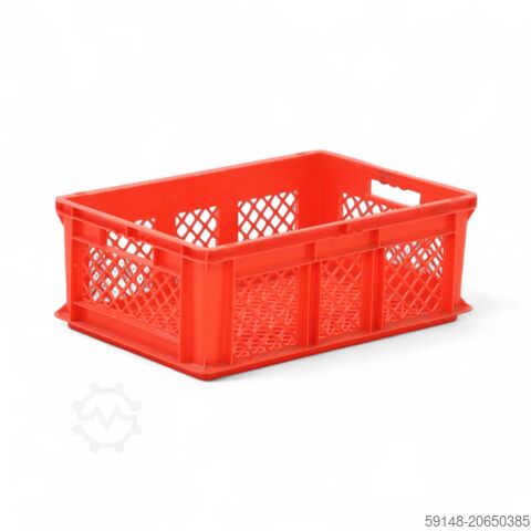 Used Euronorm stacking bins walls + floor perforated, L: 600, W: 400, H: 220 (mm). 41ltr, Kruizinga 98-570GB-PAL