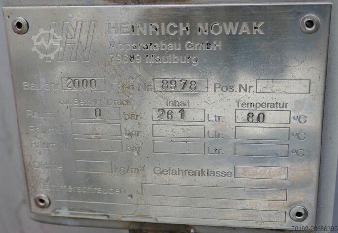 261 Liter Rührwerksbehälter aus V4A mit Propellerrührwerk Heinrich Nowak B0067