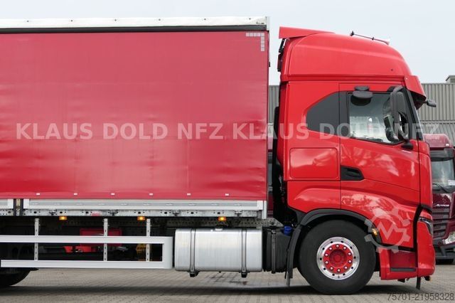 Flatbed truck with tarp IVECO 190S46 S-Way Pritsche Plane Retarder LBW Euro 6