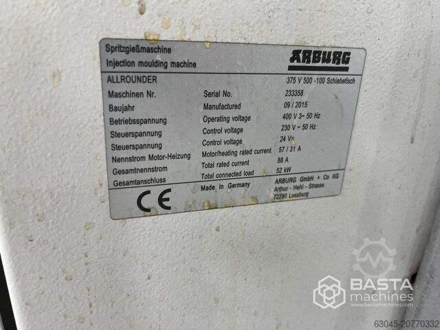 Vertikale Spritzgießmaschine Arburg 375 V 500 – 100 Schiebetisch (2015, nur 19.718 Betriebsstunden) Arburg 375 V 500 - 100 Schiebetisch