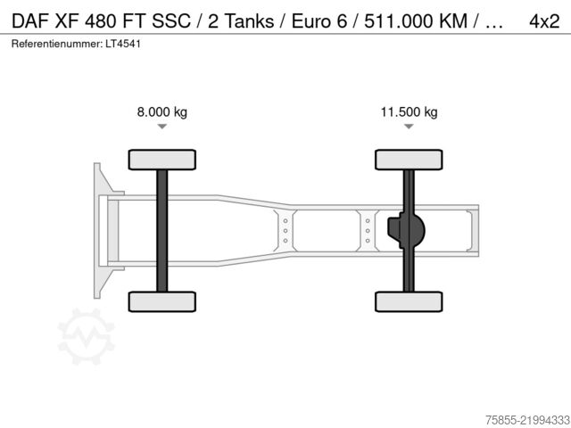 Standard tractor DAF XF 480 FT SSC / 2 Tanks / Euro 6 / 511.000 KM /...