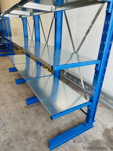 Cantilever rack ca. 3,15 lfm. Kragarmregal mit Fachböden H: 250cm 140 kg/Arm META Multistrong