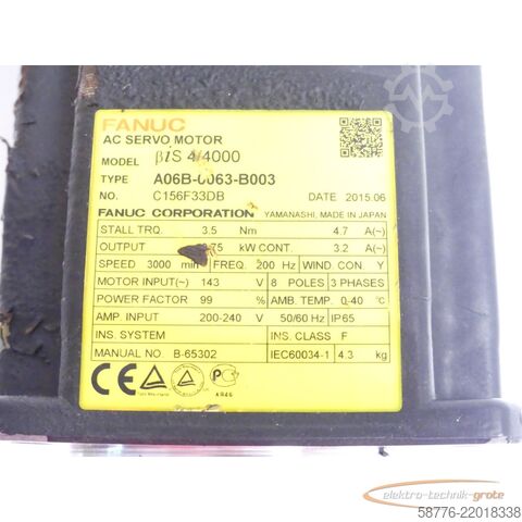 Control unit Fanuc A06B-0063-B003 Servo Motor SN C153F33DB + Pulsecoder A860-2020-T301
