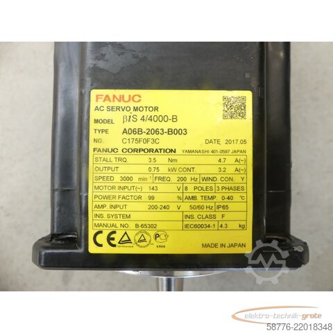 Control unit Fanuc A06B-2063-B003 AC Servo Motor SN: C175F0F3C mit A860-2070-T321 Pulsecoder