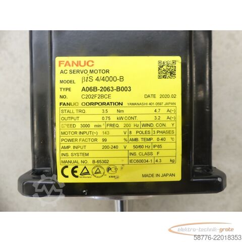 Control unit Fanuc A06B-2063-B003 AC Servo Motor SN: C202F2BCE mit A860-2000-X021 Pulsecoder