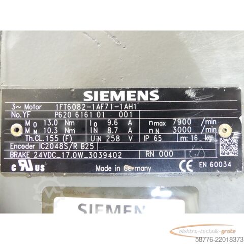 Control unit Siemens 1FT6082-1AF71-1AH1 Synchronservomotor SN:YFP620616101001