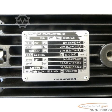 Component Grundfos CRN15-17 A-FGJ-G-V-HQQV Pumpe + MG160MD2-42FF300-H3 --