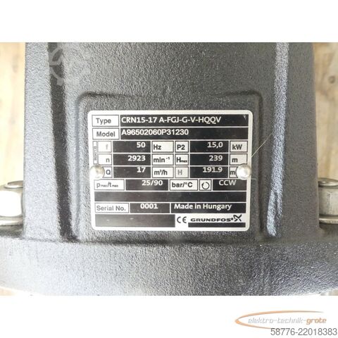 Component Grundfos CRN15-17 A-FGJ-G-V-HQQV Pumpe + MG160MD2-42FF300-H3 --