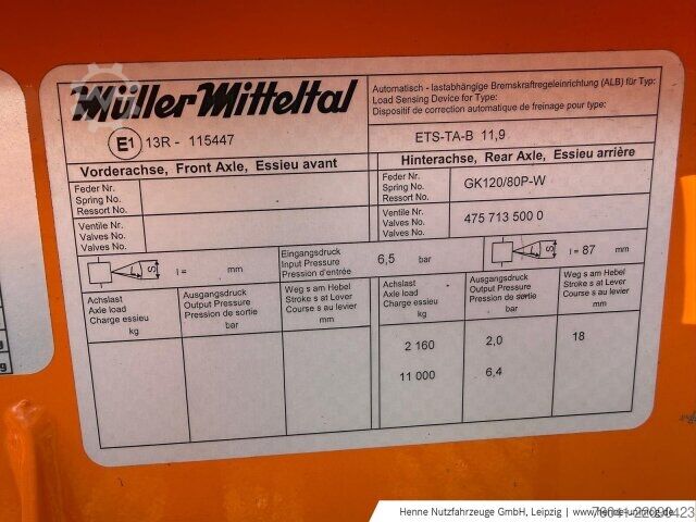 Agricultural machine Müller-Mitteltal Tandem-Tieflader Anhänger ETS-TA-B 11,9