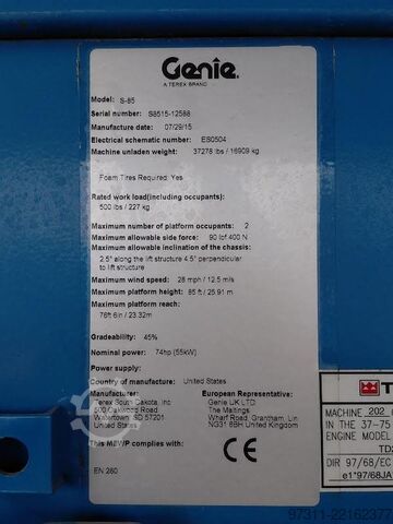 Telescopic boom lift Genie S-85
