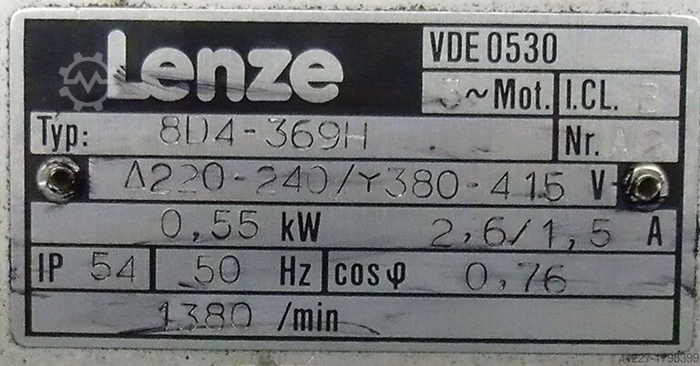 Electric motor 0.55 kW 1380 rpm Lenze 8D4-369H
