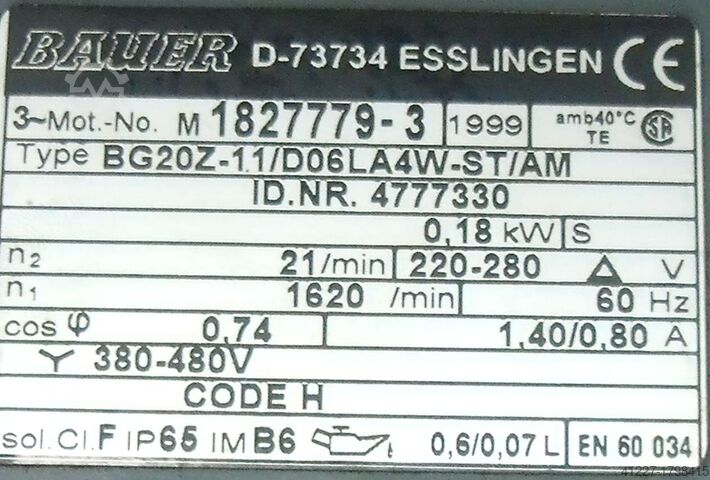 Getriebemotor 0,18 kW 17,5 U/min BAUER BG20Z-11
