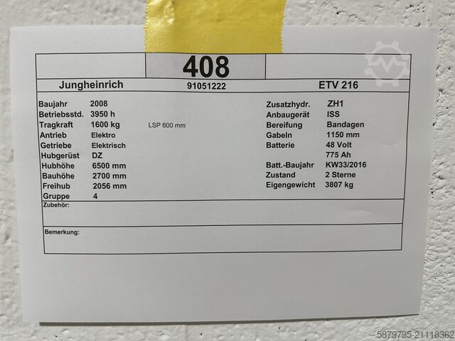 Schubmaststapler Jungheinrich ETV 216| ISS | 6500mm | 1600kg