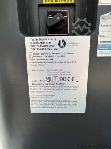Digital printing machine Kornit Atlas Max
