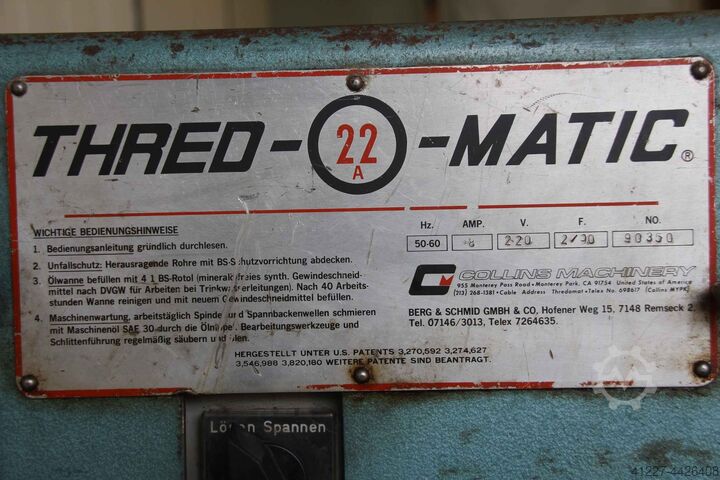 Gewindeschneidmaschine 2 Zoll Collins 22 A