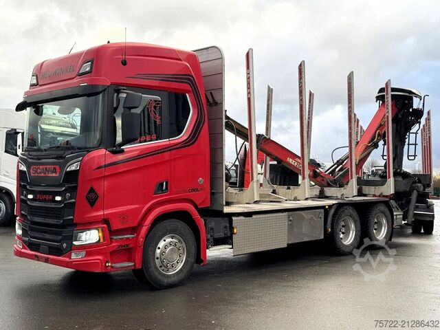 Holztransporter Scania R580 6x4 Kurzholz LKW mit Epsilon M12Z 83