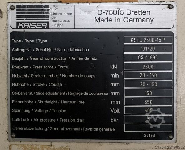 Automatic punching machine KAISER KSTU 2500-15-5G-PR (Retrofit 2026)