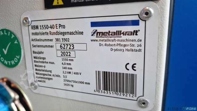 Blechbiegemaschine - 3 Walzen METALLKRAFT RBM 1550-40 E Pro