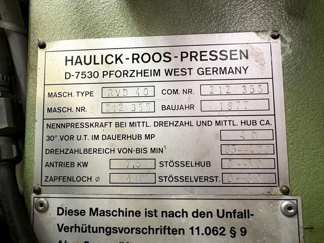 Press HAULICK ROOS RVD 40