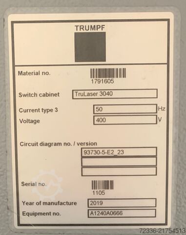 Laser cutter Trumpf TruLaser 3040 (L32)
