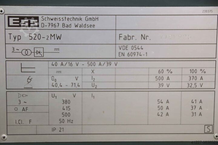 Schutzgasschweißgerät 500 A ESS 520-2MW