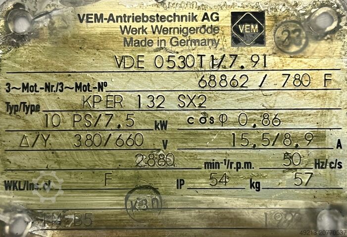 Drehstrommotor / Flanschmotor VEM 7.5 kW (KPER 132 SX2)