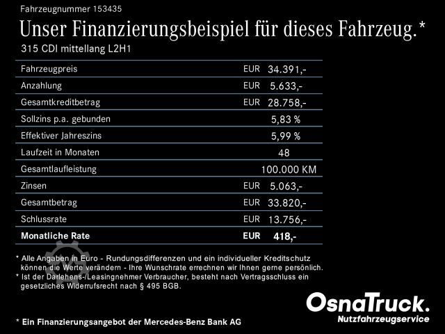 Panel van MERCEDES-BENZ Sprinter 315 CDI mittellang Kamera, Navi, Klima