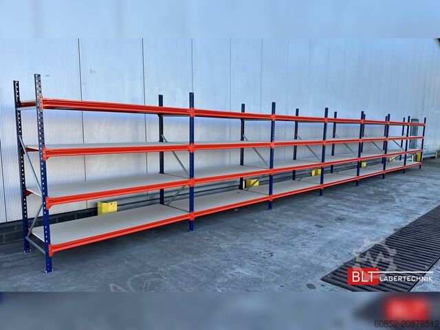 Wide span storage rack ca. 13,35 lfm. Weitspannregale H: 200 cm T: 80 cm , 400 kg Fachlast , 4 Ebenen