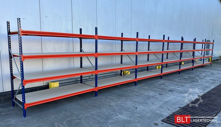 Wide span storage rack ca. 13,35 lfm. Weitspannregale H: 200 cm T: 80 cm , 400 kg Fachlast , 4 Ebenen
