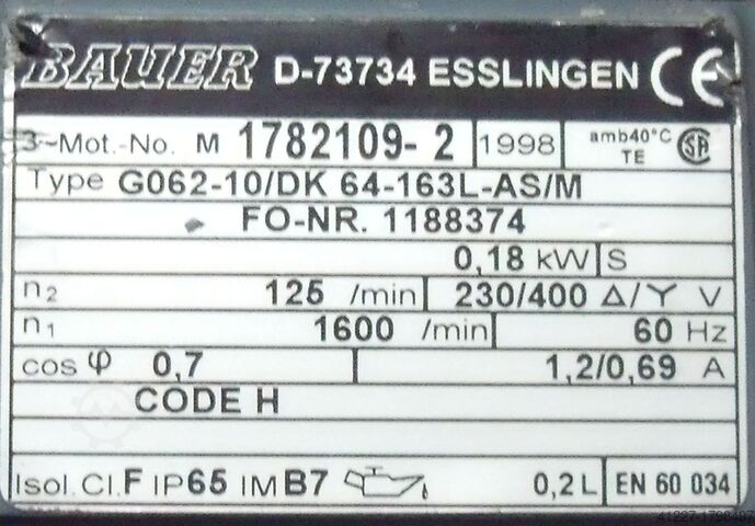 Getriebemotor 0,18 kW 104 U/min BAUER G062-10