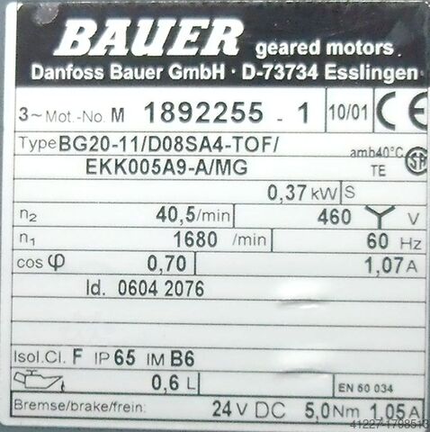 Getriebemotor 0,37 kW 33 U/min BAUER BG20-11
