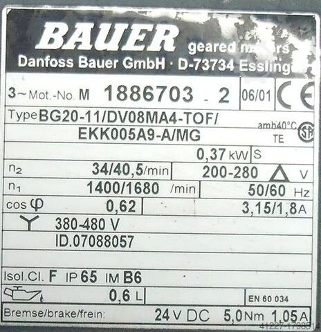 Getriebemotor 0,37 kW 34 U/min BAUER BG20-11