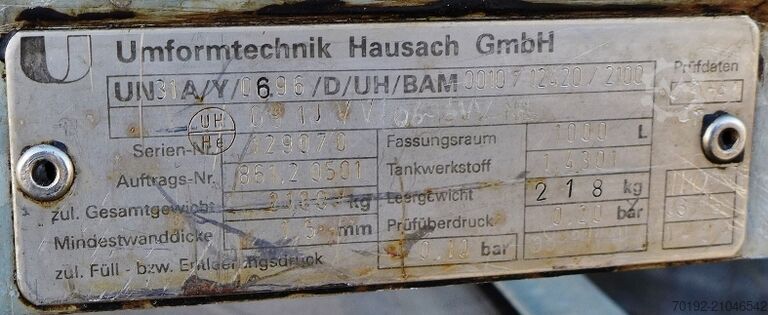 1000 Liter IBC Container aus V2A Umformtechnik Hausach (UCON) 9044