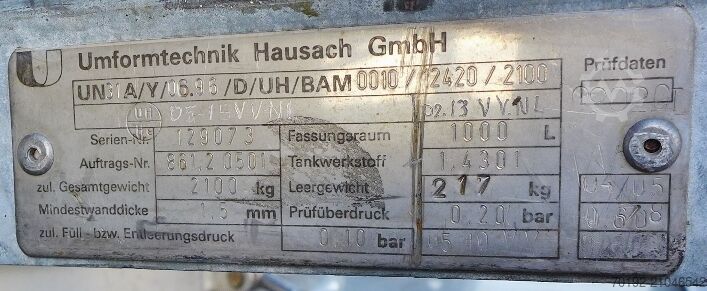 1000 Liter IBC Container aus V2A Umformtechnik Hausach (UCON) 9044