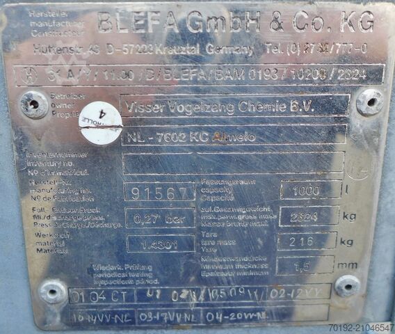 1000 Liter IBC Container aus V2A Blefa 9043