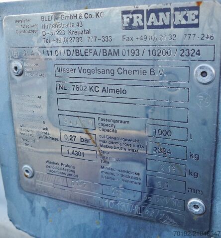 1000 Liter IBC Container aus V2A Blefa 9043