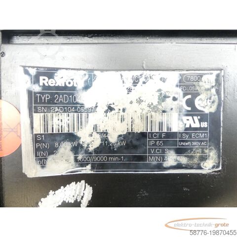 Rexroth motor Rexroth 2AD104C-B35OA1-CS06-C2N2 Servomotor ohne Geber R911281817 SN: 2AD104-05597